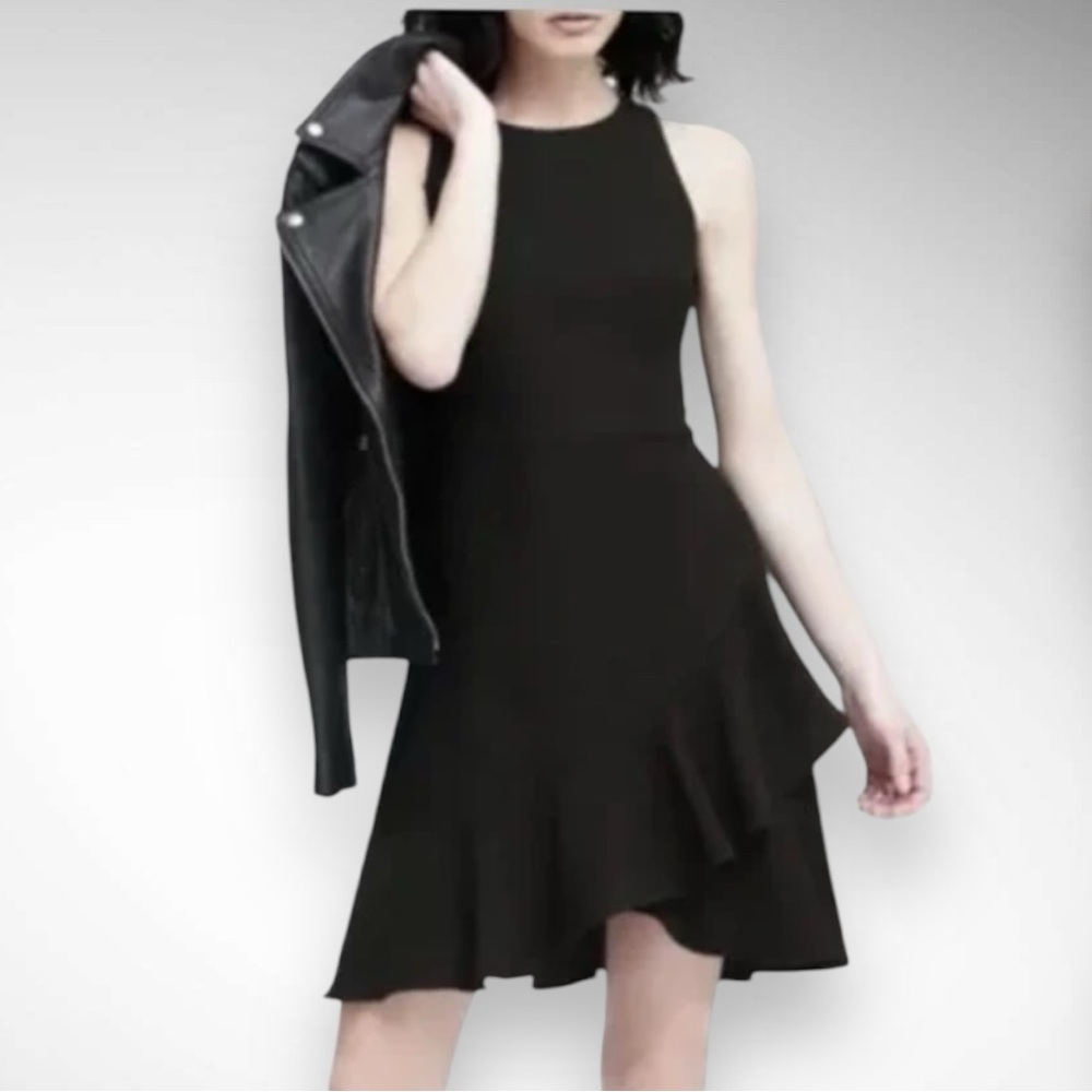 BANANA REPUBLIC Black‎ Sleeveless Racerback Ruffle Hem Dress Size 12 | EUC